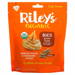 Riley’s Organics, лакомства для собак, маленькая косточка, рецепт с арахисовым маслом и патокой, 142 г (5 унций)