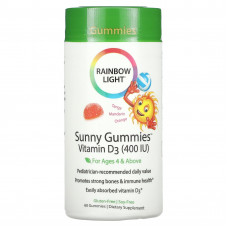 Rainbow Light, Sunny Gummies, витамин D3, терпкий мандарин и апельсин, для детей возрастом от 4 лет, 400 МЕ, 60 жевательных конфет