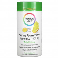 Rainbow Light, Витамин D3, солнечные жевательные таблетки с лимонным вкусом, 1 000 МЕ, 50 жевательных таблеток