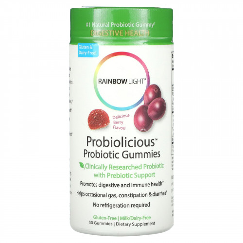 Rainbow Light, Probiolicious пробиотические жевательные конфеты с ягодным вкусом, 50 мармеладок (Товар снят с продажи) 
