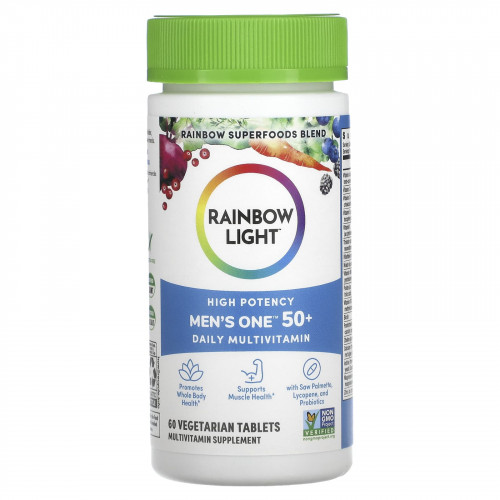 Rainbow Light, Men One 50+ Daily, мультивитамины, высокая эффективность, 60 вегетарианских таблеток
