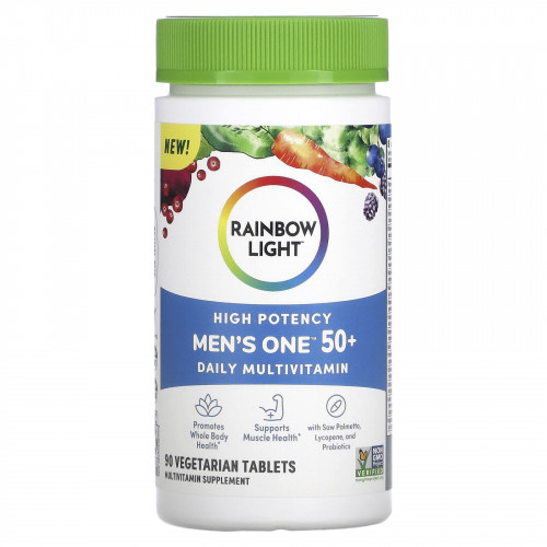 Rainbow Light, Men's One 50+ Daily, мультивитамины, высокая эффективность, 90 вегетарианских таблеток