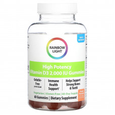 Rainbow Light, Высокоэффективный витамин D3, персик, 2000 МЕ, 60 жевательных таблеток