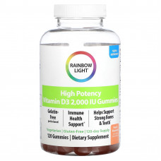 Rainbow Light, Высокоэффективный витамин D3, персик, 2000 МЕ, 120 жевательных таблеток