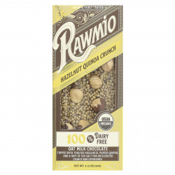 Rawmio, Овсяный молочный шоколад, хрустящая корочка с фундуком и киноа, 60 г (2,12 унции)