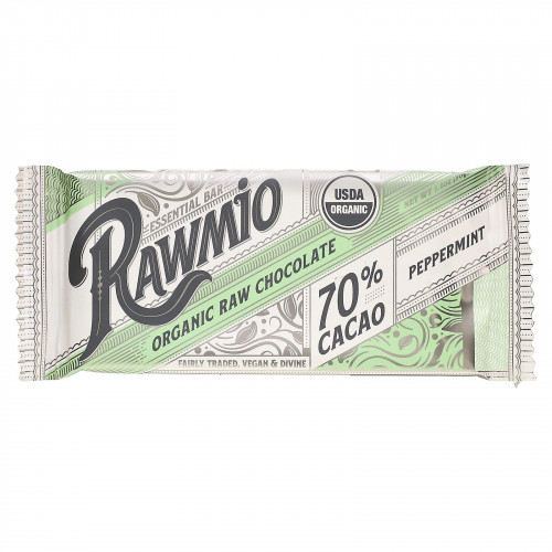 Rawmio, Essential Bar, органический необработанный шоколад, 70% какао, перечная мята, 30 г (1,1 унции)