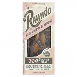 Rawmio, Каменный необработанный шоколад, вишня и миндаль, 60 г (2,12 унции)