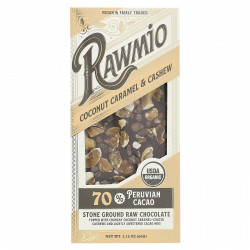 Rawmio, Каменный молотый необработанный шоколад, кокосовая карамель и кешью, 60 г (2,12 унции)