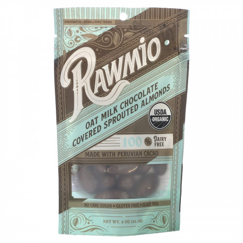 Rawmio, Проросший миндаль в овсяном молочном шоколаде, 56,7 г (2 унции)