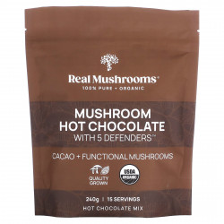 Real Mushrooms, Горячий шоколад с грибами и 5 защитниками, 240 г