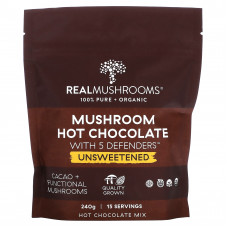 Real Mushrooms, Горячий шоколад с грибами и 5 защитниками, несладкий, 240 г