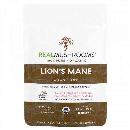 Real Mushrooms, Lion's Mane, Cognition, нерасфасованный порошок, 60 г (2,12 унции)