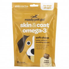 Ready Pet Go, Omega Health Chews, поддержка кожи и шерсти для собак всех возрастов, рыбий жир + сыр, 90 мягких жевательных таблеток