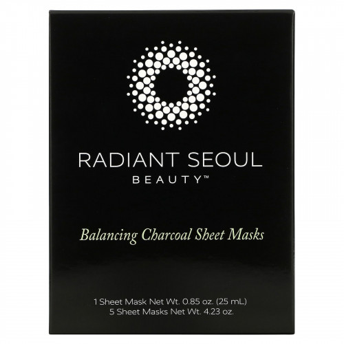 Radiant Seoul, тканевые маски с древесным углем для восстановления баланса, 5 шт., 25 мл (0,85 унции) каждая