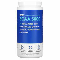 RSP Nutrition, BCAA 5000, водорастворимые аминокислоты с разветвленной цепью, 240 капсул