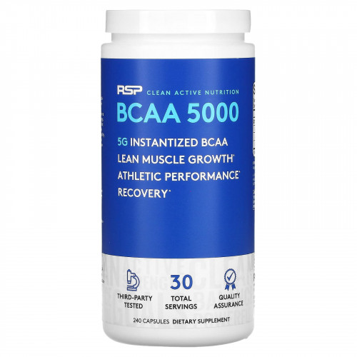 RSP Nutrition, BCAA 5000, водорастворимые аминокислоты с разветвленной цепью, 240 капсул