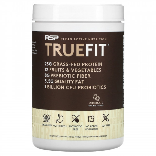 RSP Nutrition, TrueFit, сывороточный протеиновый коктейль из экологически чистых ингредиентов, шоколад, 940 г (2 фунта)