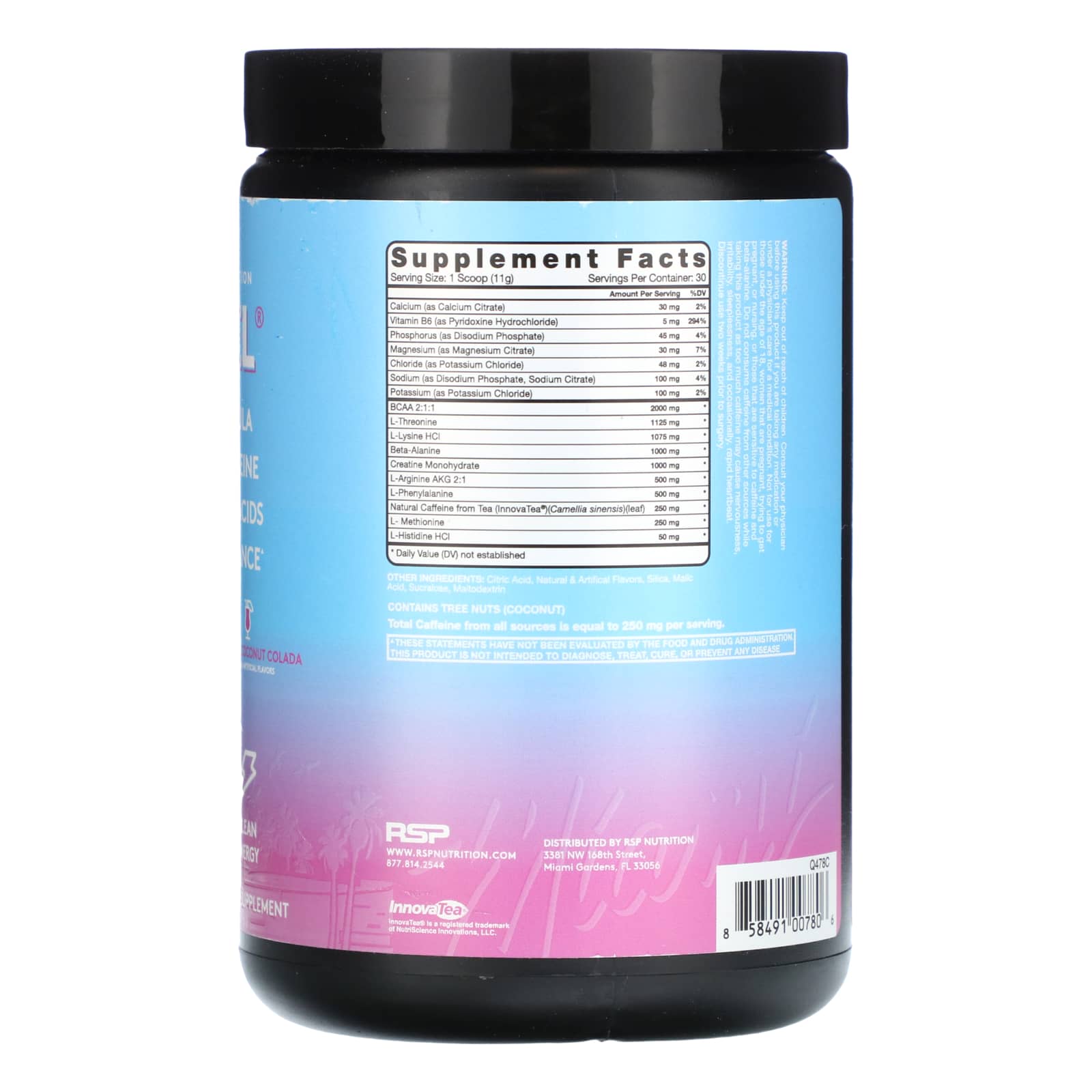 RSP Nutrition, Fast Fuel, предтренировочная формула, кокосовая колада Miami Vice, 330 г (11,64 унции)