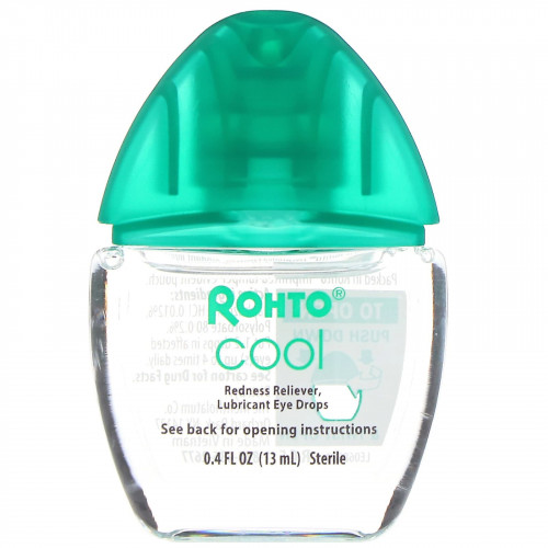 Rohto, Охлаждающие глазные капли, двойной эффект, уменьшение покраснения и сухости, 13 мл (0,4 жидк. унции)