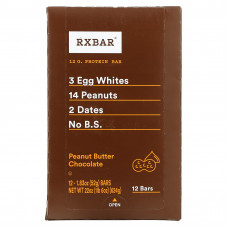 RXBAR, Protein Bar, шоколад с арахисовой пастой, 12 батончиков, 52 г (1,83 унции)
