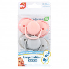 RaZbaby, Пустышка Keep-It-Kleen, для детей 0–36 мес, розовая и серая, 2 шт.