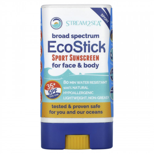 Stream2Sea, EcoStick Sport, солнцезащитный крем, SPF 35+, 14 г (0,5 унции)