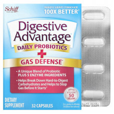 Schiff, Digestive Advantage, быстродействующие ферменты + пробиотик для ежедневного применения, 32 капсулы