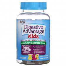 Schiff, Digestive Advantage Kids, ежедневный пробиотик и мягкая пребиотическая клетчатка, натуральные фрукты, 65 жевательных таблеток