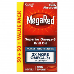 Schiff, MegaRed, превосходное масло криля с омега-3, усиленное действие, 1000 мг, 60 мягких таблеток