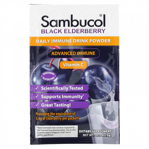 Sambucol, Черная бузина, ежедневный напиток для иммунитета, натуральные ягоды, 30 пакетиков по 3 г (0,1 унции)