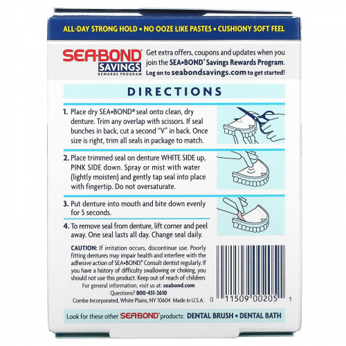 SeaBond, Адгезивные пломбы для зубных протезов, оригинальные, 30 шт.