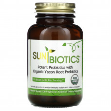 Sunbiotics, Сильные пробиотики с органическими пребиотиками корня якона, 30 вегетарианских таблеток