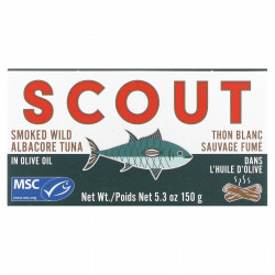Scout, Копченый дикий альбакорский тунец в оливковом масле, 150 г (5,3 унции)