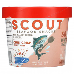 Scout, Seafood Snacks, дикий желтоперый тунец в оливковом масле + хрустящий топпер с чили, 145 г (5,1 унции)