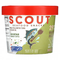Scout, Seafood Snacks, дикий желтоперый тунец в оливковом масле и хрустящий топпер Za'Atar, 145 г (5,1 унции)