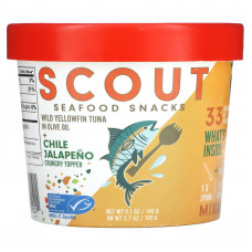 Scout, Снеки из морепродуктов, дикий желтоперый тунец в оливковом масле и хрустящий топпер с чили халапеньо, 145 г (5,1 унции)