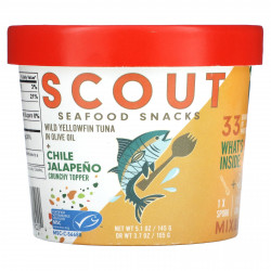 Scout, Снеки из морепродуктов, дикий желтоперый тунец в оливковом масле и хрустящий топпер с чили халапеньо, 145 г (5,1 унции)