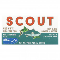 Scout, Дикий белый альбакорский тунец с вредителями садовых трав, 90 г (3,2 унции)