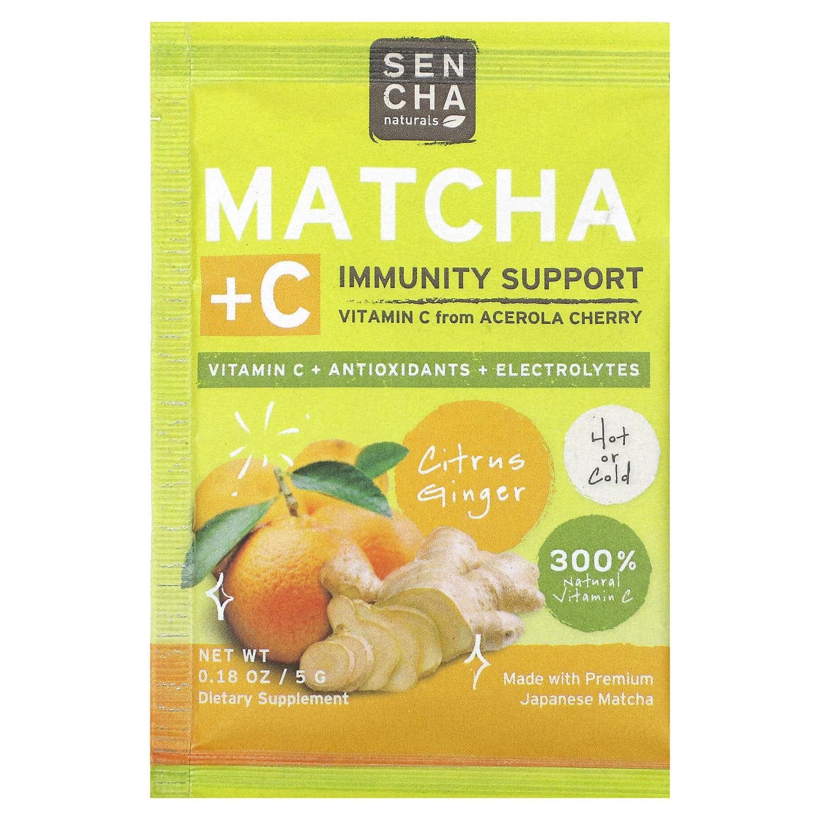 Sencha Naturals, Матча и витамина C, цитрусовый имбирь, 10 пакетиков по 5 г (0,18 унции)