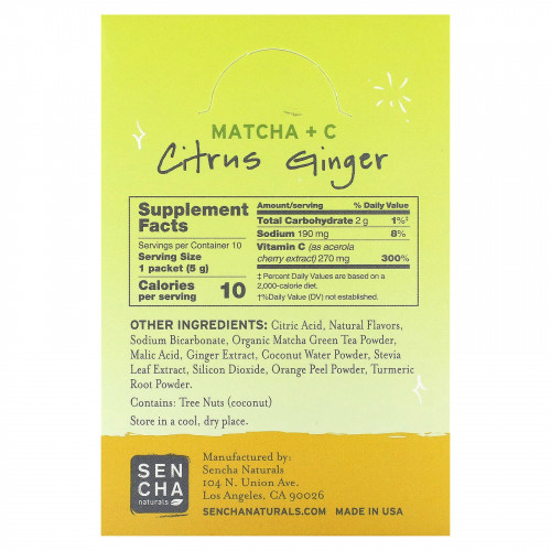 Sencha Naturals, Матча и витамина C, цитрусовый имбирь, 10 пакетиков по 5 г (0,18 унции)