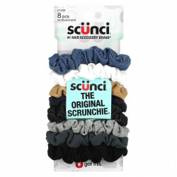 Scunci, Мини-резинки для волос No Damage, Mini Scrunchies, разные цвета (деним), 8 штук