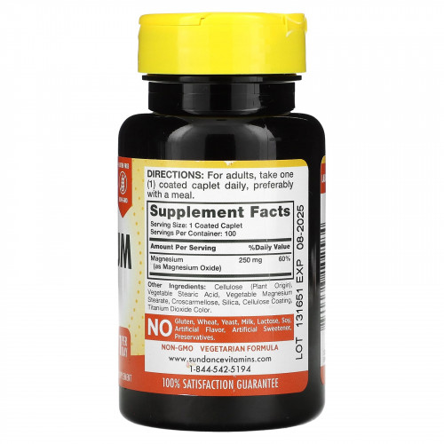 Sundance Vitamins, магний, 250 мг, 100 капсул в оболочке