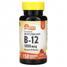 Sundance Vitamins, быстрорастворимый метилкобаламин (витамин B12), со вкусом натуральных ягод, 1000 мкг, 150 быстрорастворимых таблеток