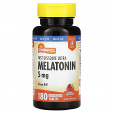 Sundance Vitamins, быстрорастворимый мелатонин, с натуральным ягодным вкусом, 5 мг, 180 быстрорастворимых таблеток