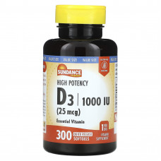 Sundance Vitamins, Высокоэффективный витамин D3, 25 мкг (1000 МЕ), 300 капсул быстрого высвобождения