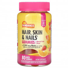Sundance Vitamins, жевательные таблетки для здоровья волос, кожи и ногтей, с натуральным фруктовым вкусом, 80 веганских жевательных таблеток