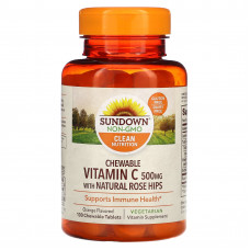 Sundown Naturals, Жевательный витамин C с натуральным шиповником, апельсин, 500 мг, 100 жевательных таблеток
