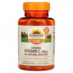 Sundown Naturals, Жевательный витамин C с натуральным шиповником, апельсин, 500 мг, 100 жевательных таблеток