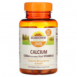 Sundown Naturals, Кальций, плюс витамин D3, 600 мг, 60 мягких таблеток