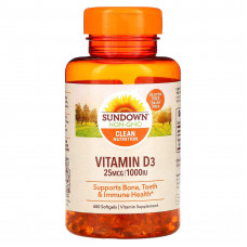 Sundown Naturals, Витамин D3, 25 мкг (1000 МЕ), 400 мягких таблеток